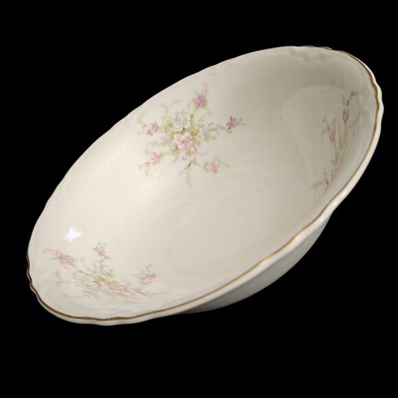 W.S. George Radisson Pink Floral Scalloped Serving Bowl USA 133B Gold Trim - Picture 1 of 4